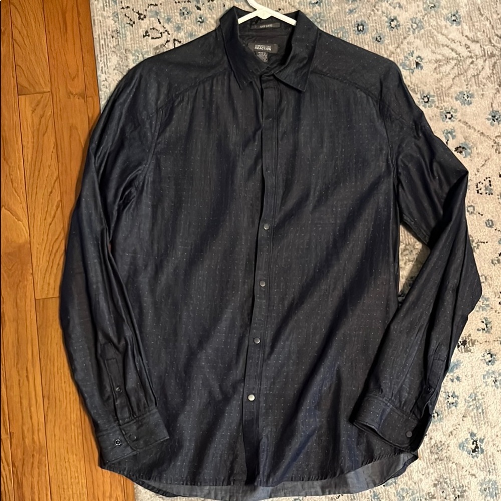 Kenneth Cole Blue Chambray Super Slim Fit Snap Front Shirt - Picture 2 of 16